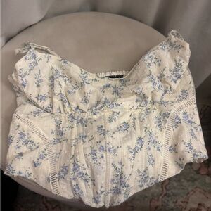 Windsor Cream Floral Smocked Camisole with Blue Blossoms